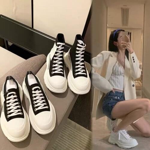 Womens shoes canvas shoes womens 2021 spring and summer increased thick-soled white shoes trifle old shoes high-top sneakers