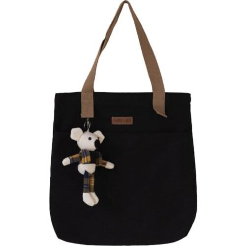 PURFAY Canvas Capacity Women Shoulder Bag Cotton Tote Shopper Bag Eco Reusable Travelling bag Cloth Messenger Bag Pendant Free