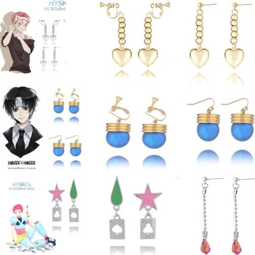 Hunter x Hunter Drop Earrings for Women Men Anime Cosplay Accessries Hisoka Kulolo Heart Poker Card Dangle Earring EH338