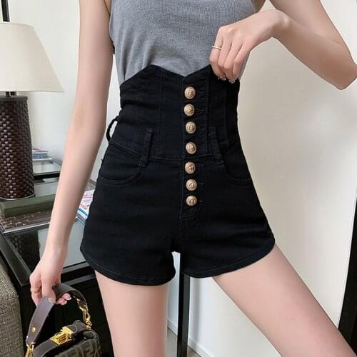 2021 Spring summer fashion single breasted denim shorts women high waist wide leg jeans shorts