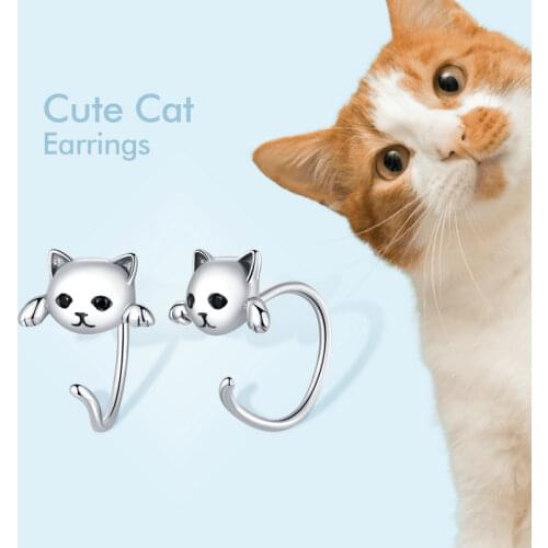 WOSTU 2020 New Earrings 925 Sterling Silver Cute Cat Love Small Free-Pick Design Stud Earrings for Women Jewelry FIE965