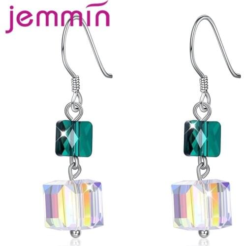 Color Sparkling Square Pendant Hot Selling Cubic Zirconia 925 Sterling Silver Earrings For Women Girlfriend Jewelry Gift