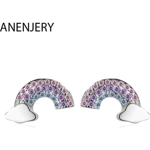 ANENJERY 925 Sterling Silver Simple Colored Zircon Rainbow Clouds Earrings For Women Girl Best Gift S-E920
