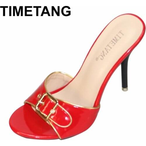 TIMETANG Summer Woman Shoes Fashion Buckle Open Toe Super High Thin Heels Women Slides Dress/Party/Casual Size34-42 Freeshipping