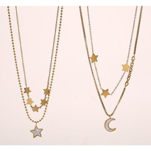 2021 New Trendy Stainless Steel 18K Gold Plated Accessories Woman Necklace Star Moon Pendant Necklace For Women Girl Jewelry