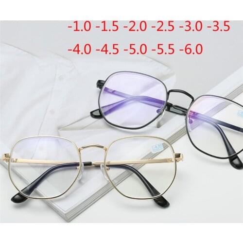 -1.0 -1.5 -2.0 To -6.0 Student Myopia Glasses Finished Golden And Black Frame Blue Film Short Sight Eyewear Prescription Glasses