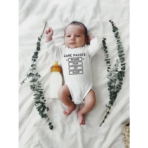 100%Baby Romper Game Paused Print Funny Newborn Boys Girls Jumpsuit Clothing Infant Fashion Soft Playsuit Toddler Outfit