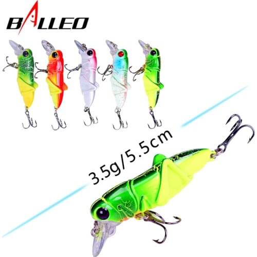 Balleo 2pcs 5.5cm3.5g Grasshopper insects Fishing Lures Flying Wobbler Lure hard bait Lifelike Artificial baits Bass Swimbait