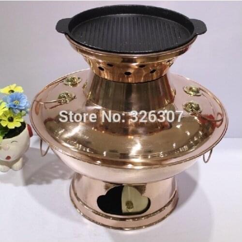 32cm China Sichuan Roast rinse one copper hot pot thickened MongoljEn / Chinese charcoal fondue pot handmade Copper cooking
