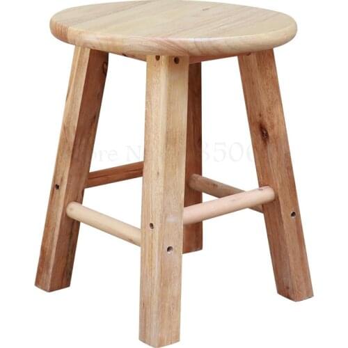 35cm High Solid Wood Small Round Stool Rubber Wood Small Stool Home Bench Dining Table Low Stool Small High Stool Ladder