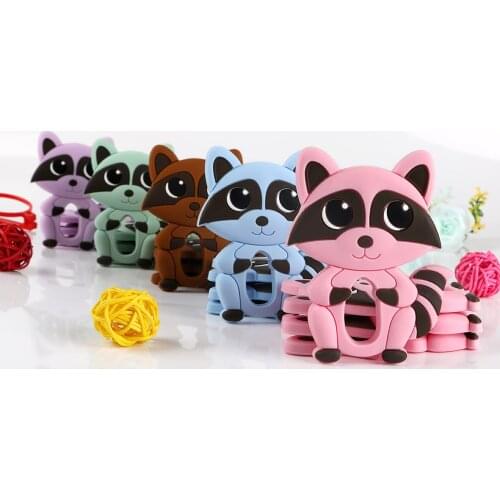 Kovict 5/10pcs Little Raccoon Silicone Teether Animal Molar Teether DIY Pacifier Chain Jewelry Accessories Chewable Baby Toys