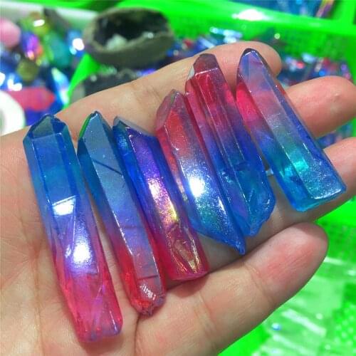 6pcs Natural crystal quartz rare beautiful Double halo titanium quartz column crystal cluster mineral mineral healing specimens