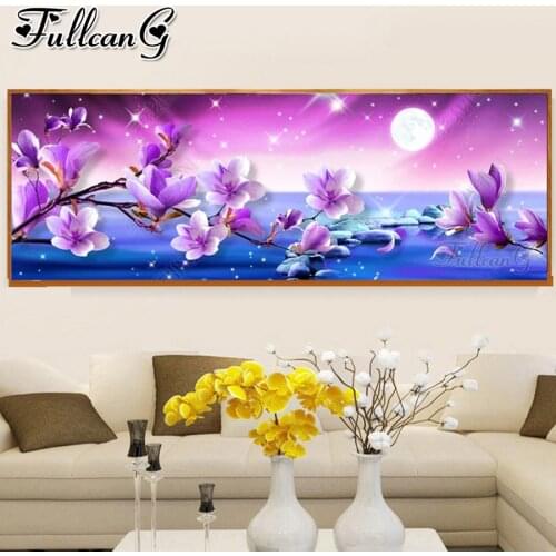 FULLCANG Moon Purple White Orchid 5d full square round drill diamond embroidery sale diy large mosaic painting decoration FC3700