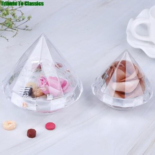 Baby Shower Favors Transparent Diamond Shape Candy Box Clear Plastic Container Box for Wedding Party Home Decor S/L Size