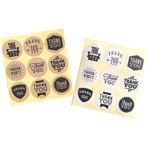 Free shipping 900pcs multiple styles thank you black White Kraft Paper DIY Party Gift Label Sticker