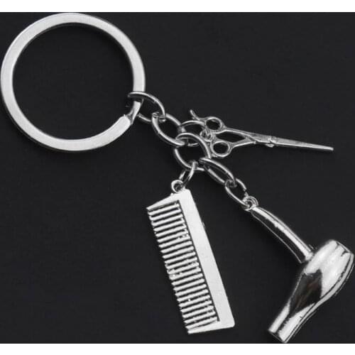2021 Hair stylist essential hair dryer scissors comb Decorative Keychains Hairdressers Gift Key Rings Hair Dryer Keyring