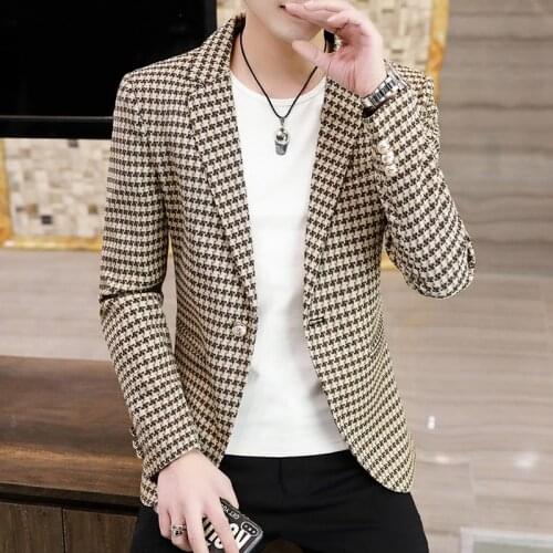 Brand Plaid Men Blazers Fashion Wedding Business Casual Blazer Masculino Slim Fit Streetwear Social Dress Coat Costume Homme