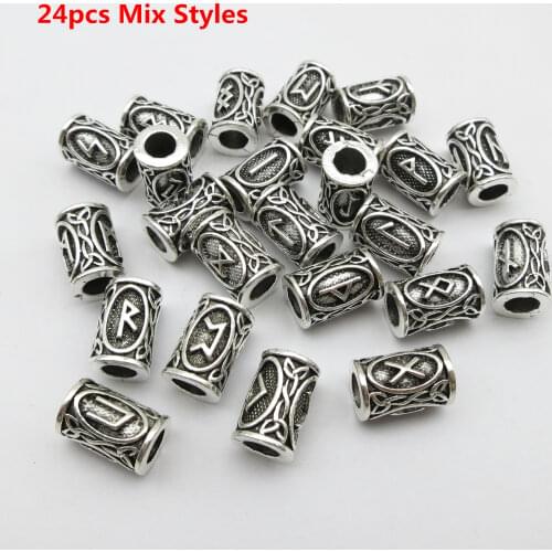 5pcs/24pcs viking rune Hair Braid Dread Dreadlock beard Beads rings Tubes For men women Hair Accessories