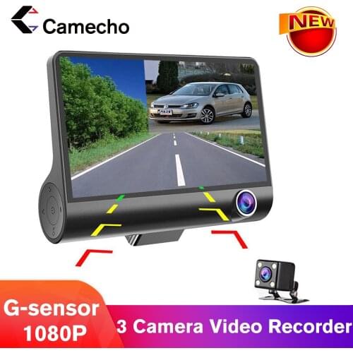 Camecho Car Dvr 1080P 3 Camera Lens 4.0 Inch Video Recorder Auto Dash Cam With Rearview Camera G-sensor Video Recorder