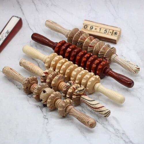 Wood Trigger Point Stick Masage 9 Wheels Wooden Handheld Fat Burn Body Massager 2 Colors For Health Care Wood Therapy
