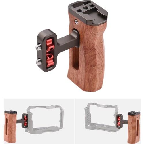 Photography Camera Cage Left/Right Side Handle Wooden Hand Grip with 1/4 Screw Hole Cold Shoe Mount for Camera Cage