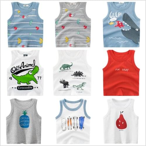1-8 Years Children Boy Vests Clothing 100% Cotton Dinosaur Cartoon Baby Boys Girls Tops Clothes Kids Cute Bottoming Undershirts