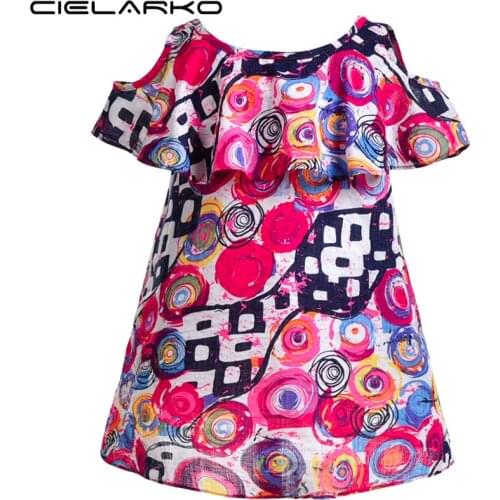 Cielarko Cotton Girls Dress Graffiti Kids Summer Dresses Off Shoulder Fashion Children Clothes Design Daily Baby Frock 1-6 Years