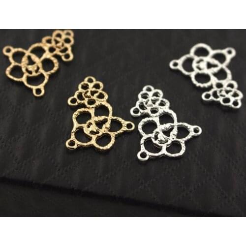 Filigree Flower Pendant Charms Connectors Metal Embellishment Stamping Gold Color DIY Women Dangle Hanging on Earring Making