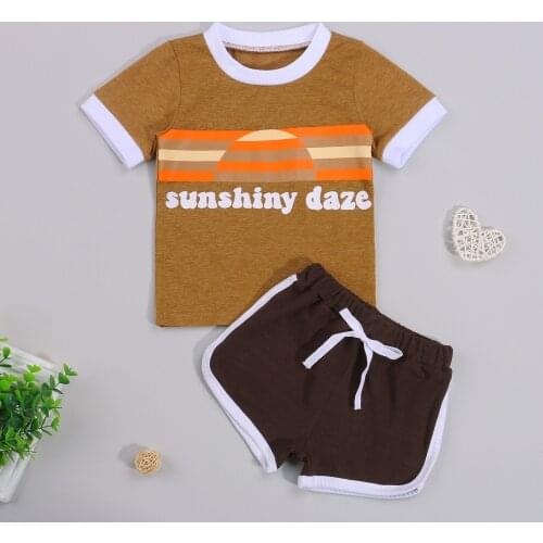 FOCUSNORM 0-24M Summer Casual Boys Clothes Sets 2pcs Letter Printed Short Sleeve T Shirts Tops Shorts
