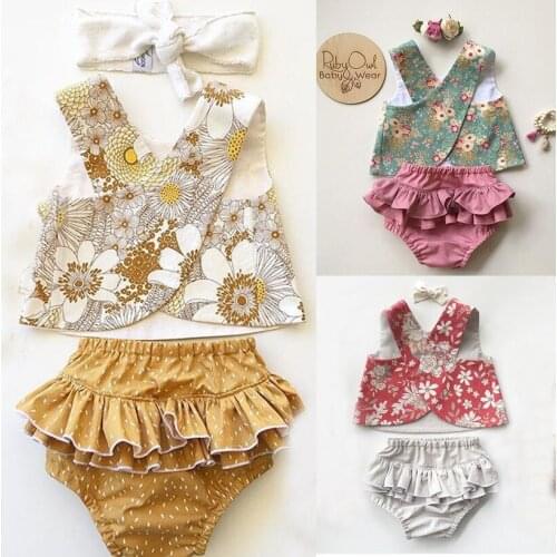 0-24M Toddler Kids Baby Girls Clothes Sets Flower Sleeveless Tops +Shorts Bottoms 2pcs Outfits Baby Summer Clothing Set