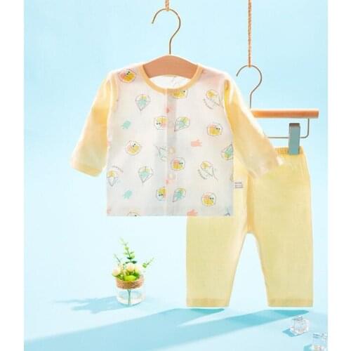 Newborn Boy Clothes Set Summer Cotton Long Sleeve Tops Pants Two Pieces Baby Girl Outfits Air Conditioner Home Wear Suits