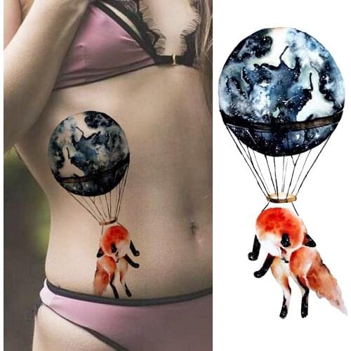 Creative Fox Temporary Tattoos Sticker Fake Watercolor Planets Tatoos For Women Men Body Art Arm Wasit Decoration Tatoos Sticker