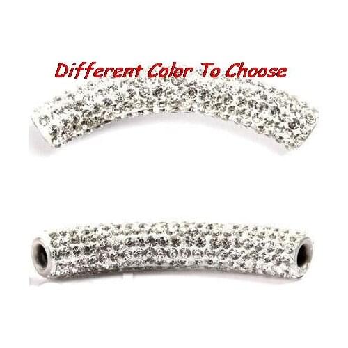 Micro pave disco bead white blue black mixed multi color long bending tube beads bead for bracelet crystal hrt45