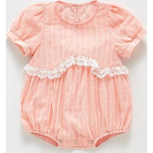 Adorable Newborn Romper Summer Cozy Lace Short Puff Sleeve Jumpsuit for Toddler Girls Clothing Set Children Overalls Costumes