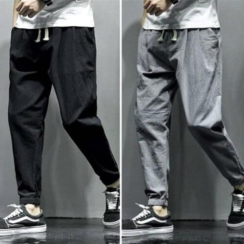 2021 Spring Summer Men Harem Pants Fashion Baggy Plus Size Cotton Linen Pants Trendy Hip Hop Solid Drawstring Jogging Trouser