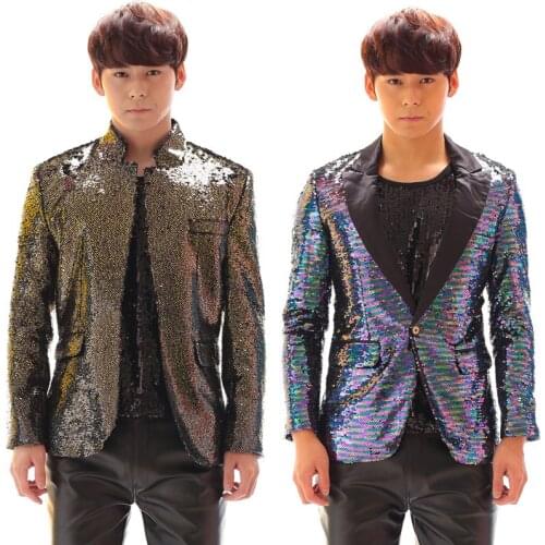Men suits designs multicolour gradient stage costumes for singers men sequin blazer dance clothes jacket star style dress punk
