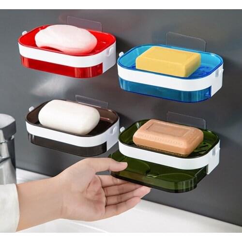 Wall-Mounted Soap Dish Holder Double Layers Drain Soap Box Free Punch hanging Soap Storage Rack Bathroom Organizer Accessories