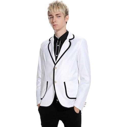 Latest Designs White Men Suit Black Lapel Prom Wear Male Blazers Slim Fit Men Suits Costume Casual Party 2Piece Jacket+Pants