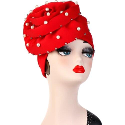 New Arrival 2021 Fashion Flowers Pearl Muslim For Women Turban Solid Color Indian Woman Wrap Head Hijab Caps Inner Hijabs PW203