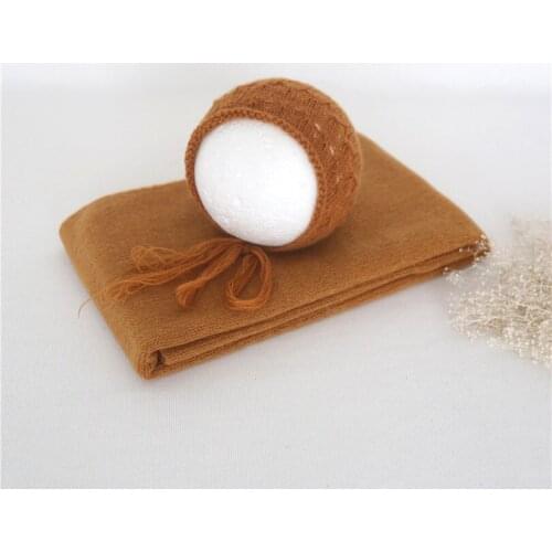 Newborn Photograpy props Knit Cotton Bonnet Knit Stretch Wrap Jersey Swaddle Blanket Baby Photo Outfit Newborn Hat Cap Hammock