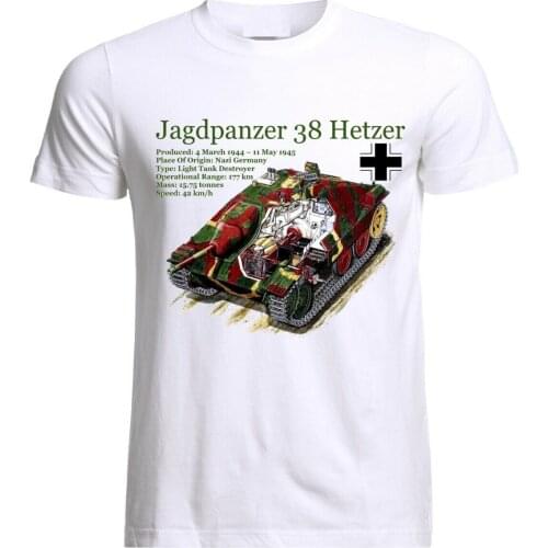 Hunting PANZER 38 Hetzer Tank Panzer WW2 GERMANY WEHRMACHT Summer mens blueprint cotton T shirt