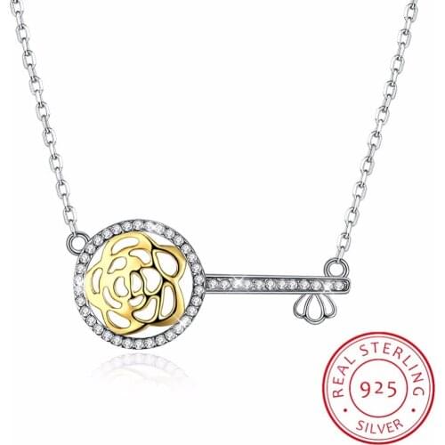 Lekani 925 Sterling Silver Women Necklace Crystal From Swarovski Fine Jewelry Crystal Rose Flower Key Pendant Necklace