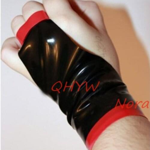 Sexy Design Unisex Latex Exotic Lingerie Black with Red Trim No Fingers Short Wrist Gloves Club Cekc Zentai Fetish