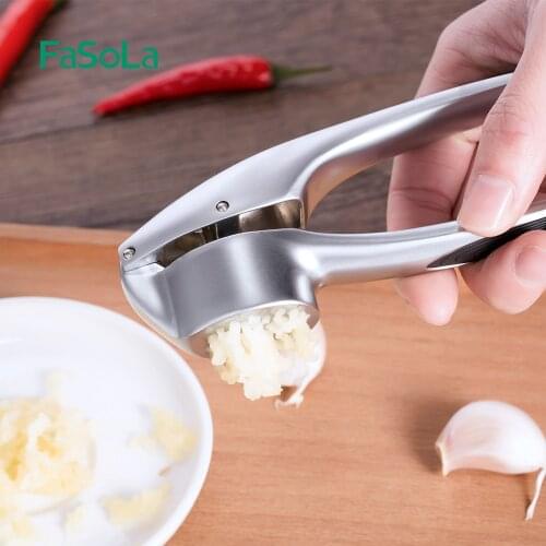 FaSoLa Garlic Press Zinc Alloy Kitchen Manual Chopper Crusher Slicer Garlic Peeling Garlic Clip Garlic Tools Kitchen Gadgets