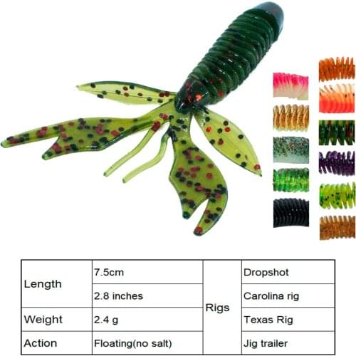 Craw Style Baits Hog Bug Trout Fishing Lures 7.5cm 2.8 inch 2.4g 8pcs/bag Creature Bass Carolina Texas Rig Soft Fishing Lures