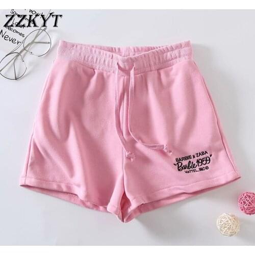ZZKYT 2021 Women Summer Vintage Embroidery Pockets Sweatpant Shorts Fashion Elastic Waist Drawstring Female Harajuku Short Mujer