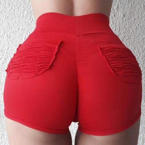 Spring Summer Hot Girl Skinny Shorts Casual Sexy Body-building Tight Shorts Solid Color Push Up Wrinkle Pocket Women Shorts Slim