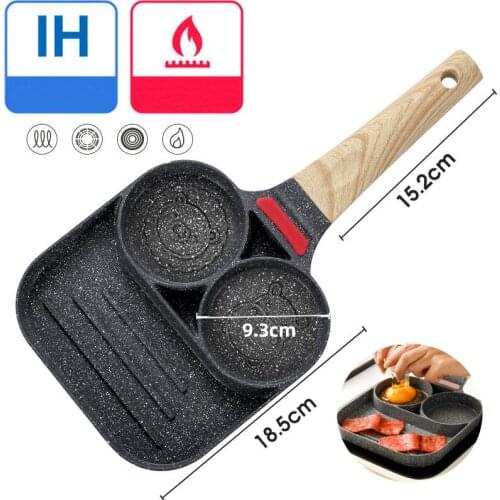 2 Hole Wooden Handle Frying Pot Omelet Pan For Burger Eggs Ham Pancake Maker Non-stick Cooking Breakfast Kitchen Accessories
