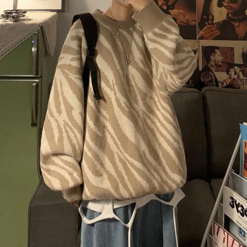 Oversized Sweater Men Harajuku Loose Pullovers man Soft Striped Zebra Batwing Sleeve Chic Korean Tops 2020 Autumn