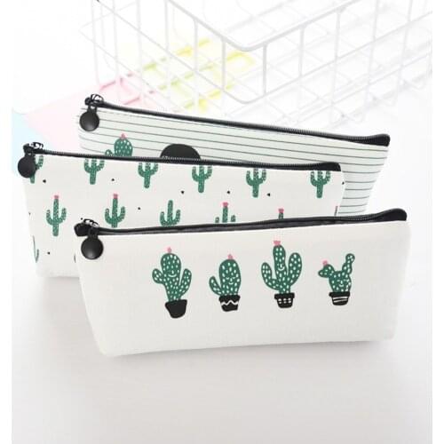 Fabric Canvas Cactus Pencil Case Cute School Pen Case Novelty Stationery Office Crayon Pencil Box Pen Bag Kawaii School Supplies
